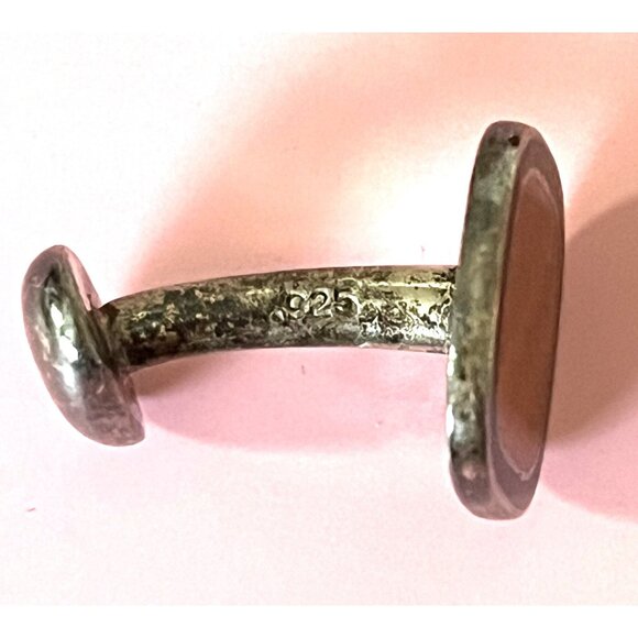 Vintage 925 Sterling Silver Orange Enamel Cufflinks - Picture 2 of 2